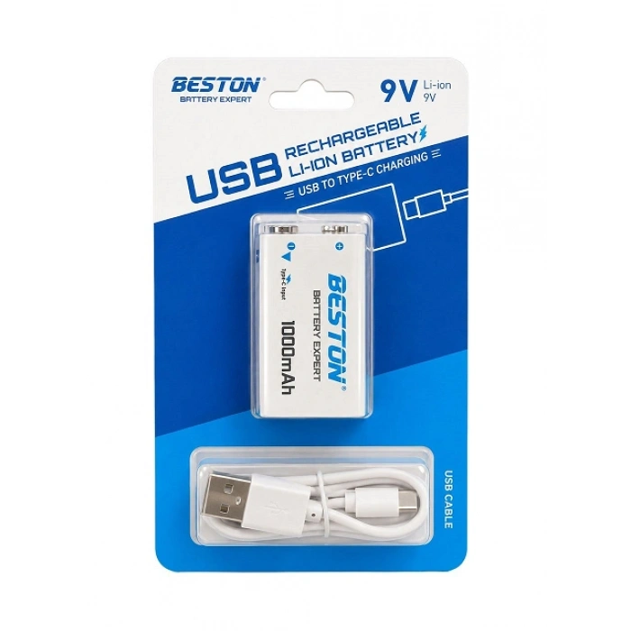 Beston 9V 1000mAh Type-C USB Li-ion Şarjlı Pil