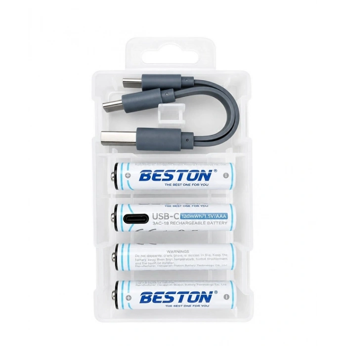Beston AAA Li-ion Type-C Şarjlı 1.5V 660mWh 4lü İnce Pil