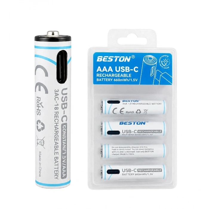 Beston AAA Li-ion Type-C Şarjlı 1.5V 660mWh 4lü İnce Pil