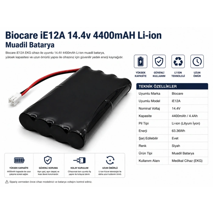 Biocare iE12A 14.4V 4400mAh Li-ion Muadil Medikal Batarya