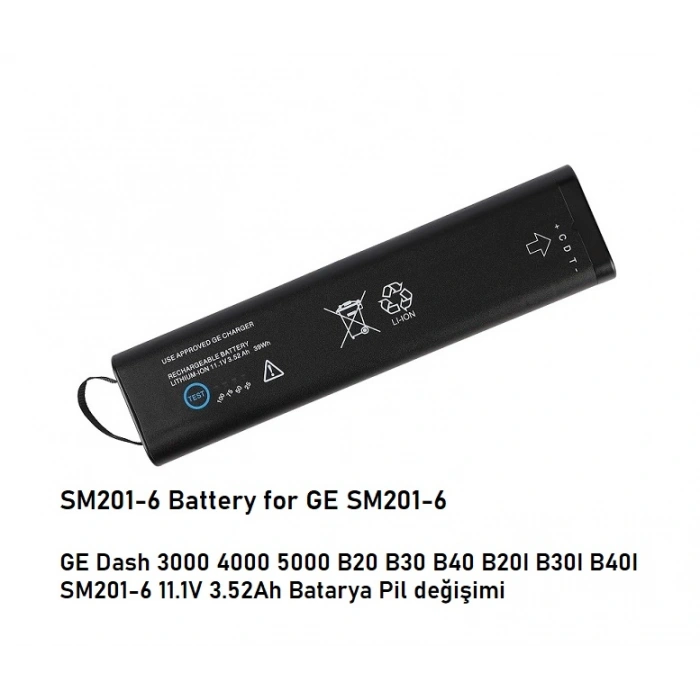 GE Dash 3000 4000 5000 SM-201-6 11.1V 5200mAh Li-ion Batarya