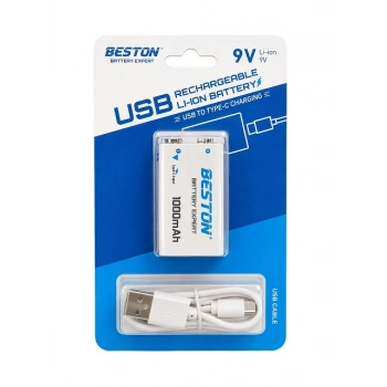 Beston 9V 1000mAh Type-C USB Li-ion Şarjlı Pil