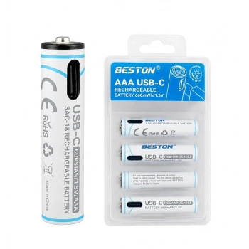Beston AAA Li-ion Type-C Şarjlı 1.5V 660mWh 4lü İnce Pil