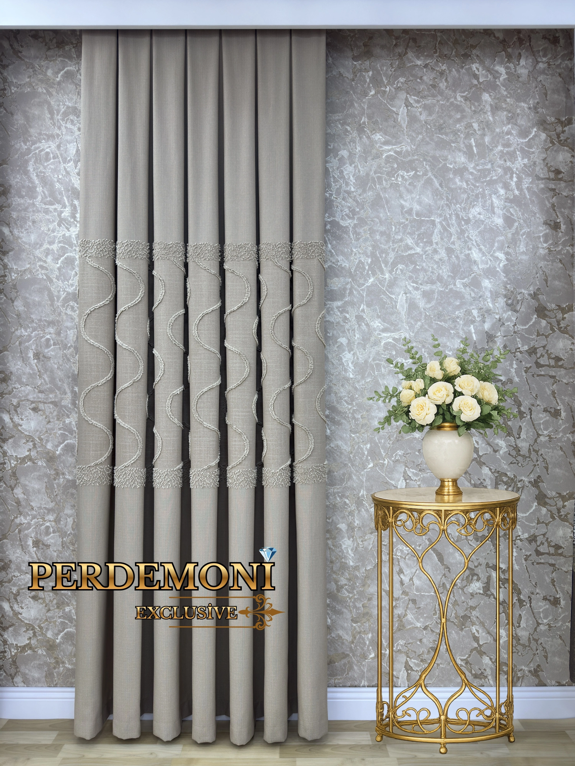 Azra Desen Bej Rengi Fon Perde 5 FARKLI RENK SEÇENEĞİ