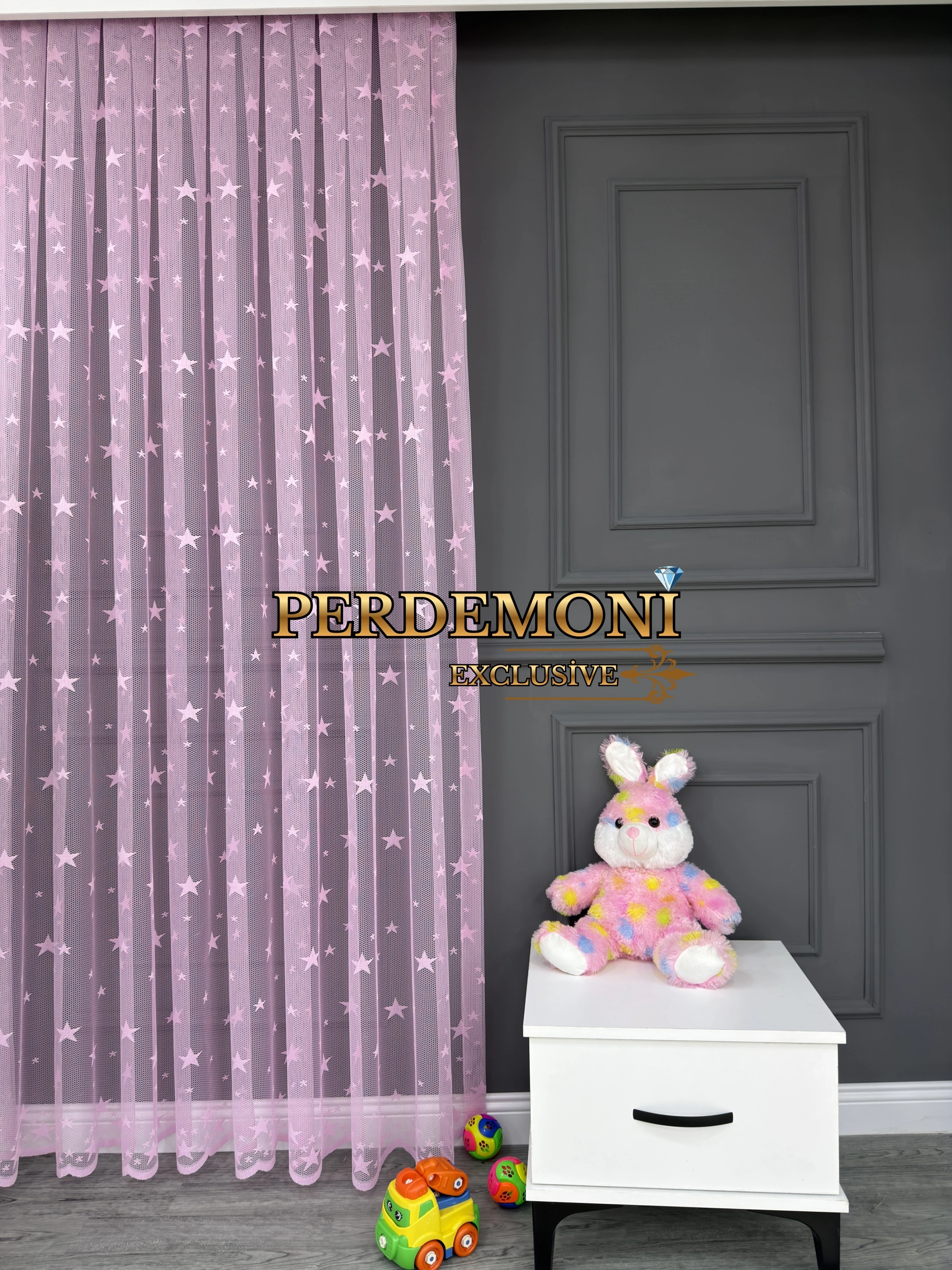 Yıldız Desen Gramajlı Örme Tül Perde – Pembe