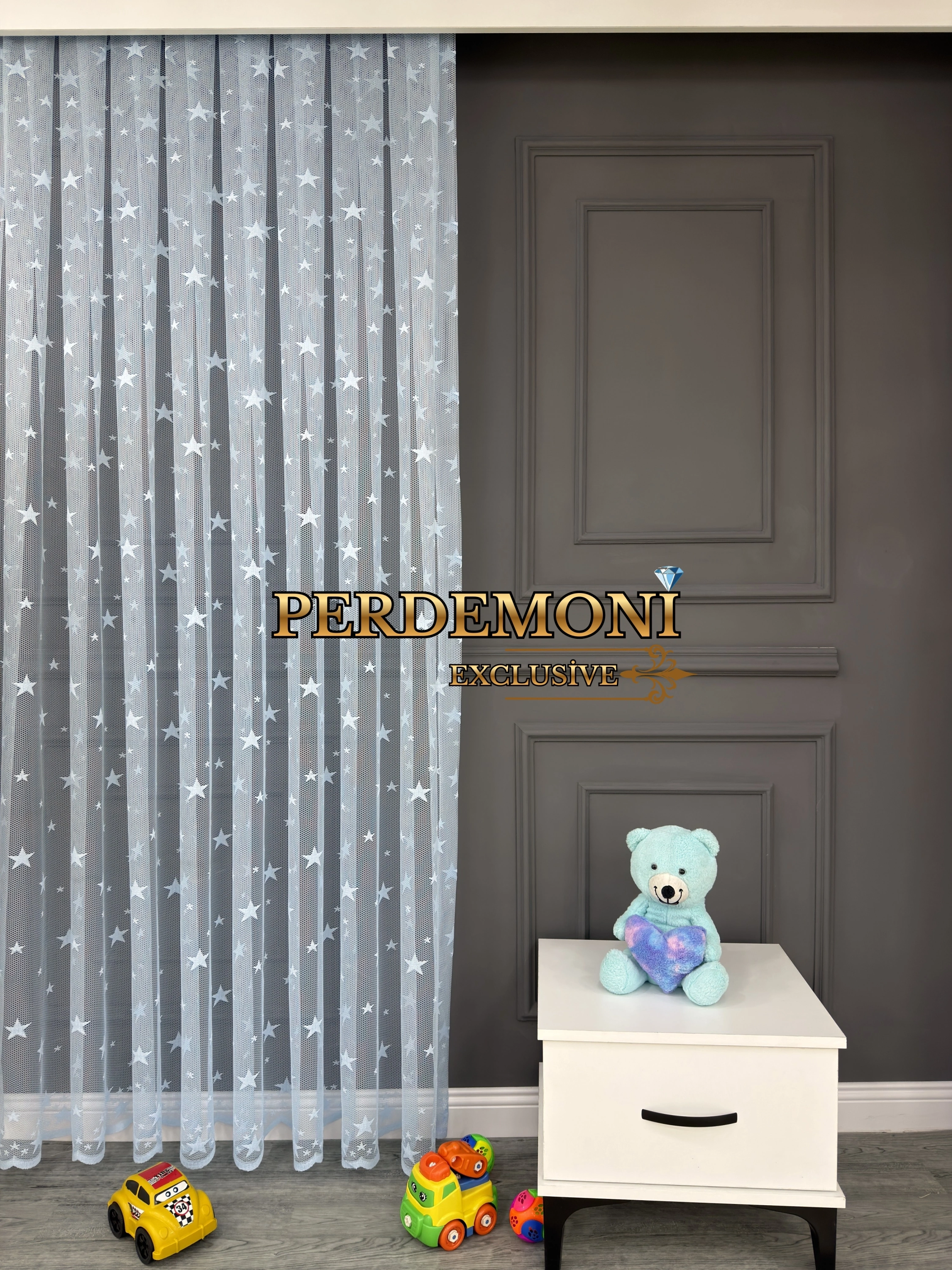 Yıldız Desen Gramajlı Örme Tül Perde – Mavi