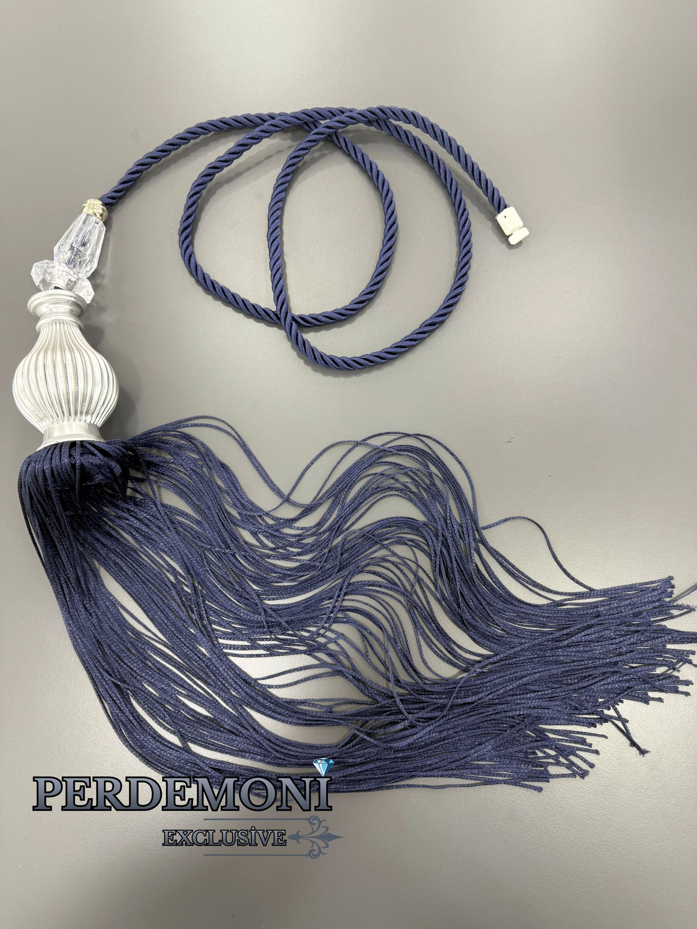 Lacivert Renk Gümüş Kuka Püsküllü Elmaslı Sarkıt