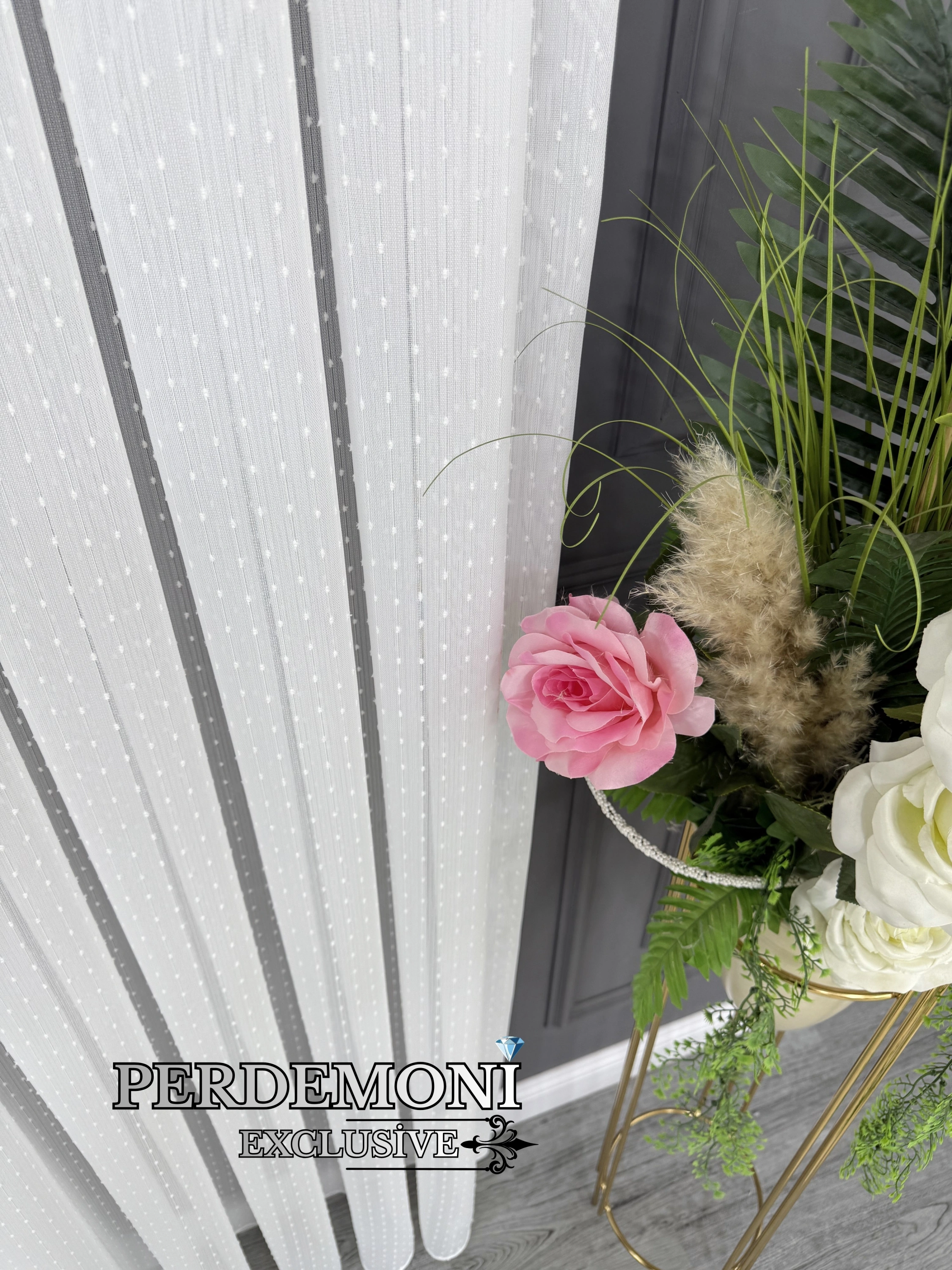 Lina Desen Etek Kurşunlu Mini Puntalı Tül Perde Ütü İstemez