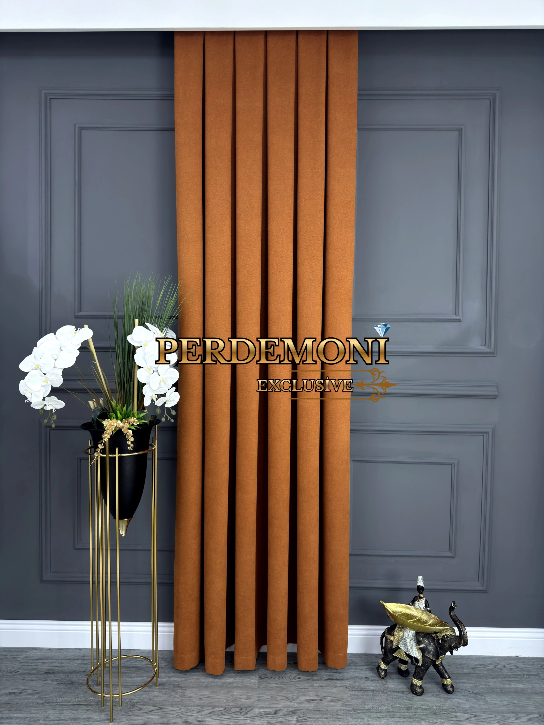 Atina Desen Keten Kumaş Yeni Sezon Kiremit Rengi Fon Perde