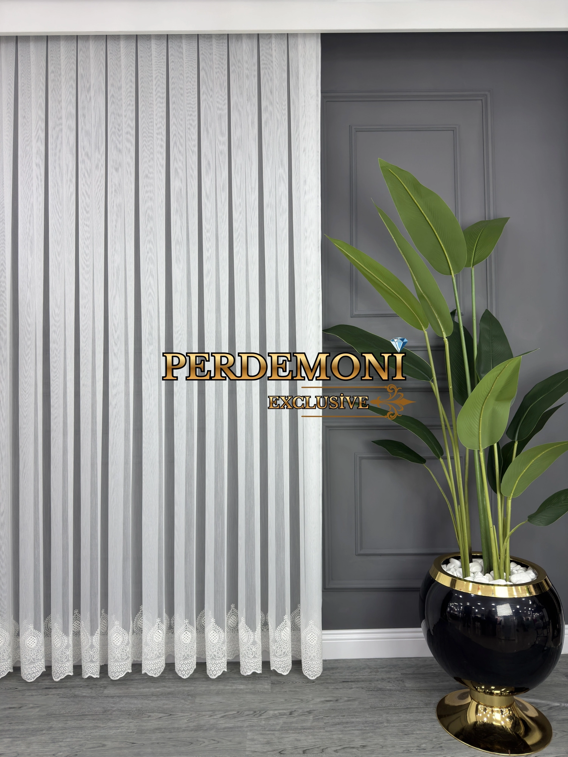 Borelli Desen Etek Nakışlı Tül Perde