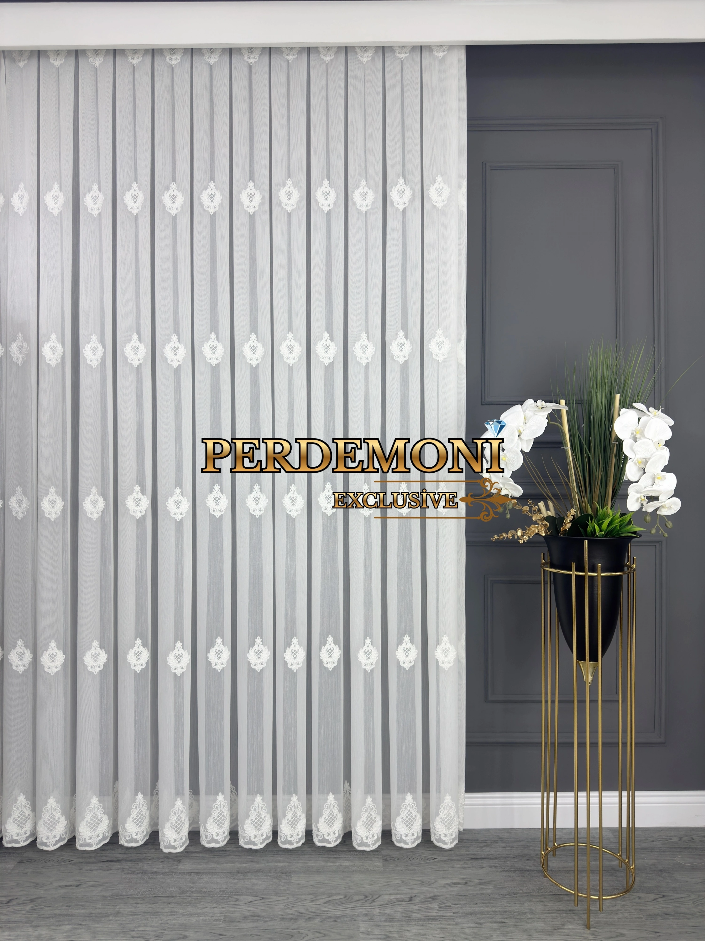 Ege Desen Bambu Zemin Ekru Nakışlı Tül Perde