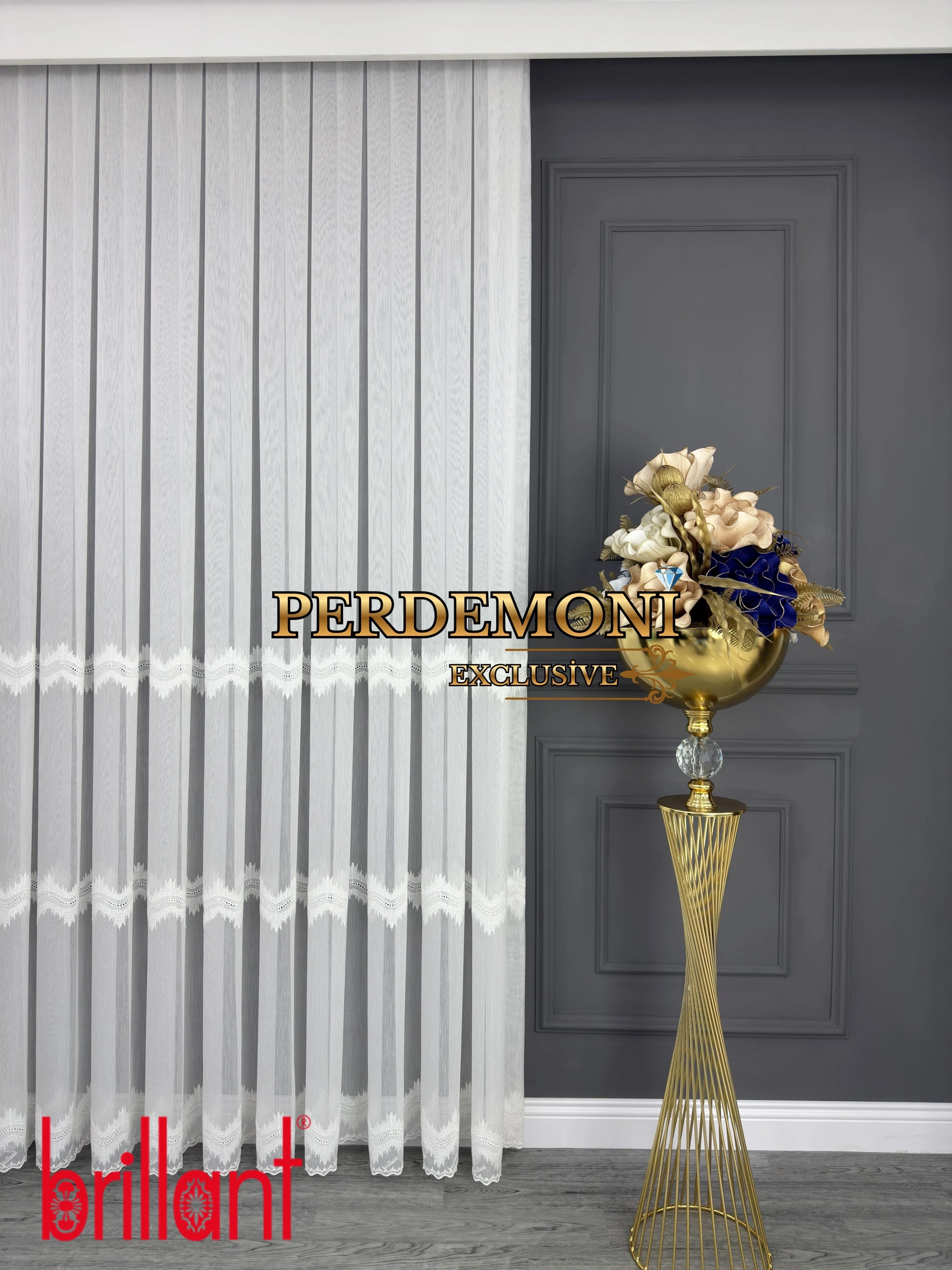 Enzar Desen Etek Kurşunlu Tül Perde Ütü İstemez Brillant