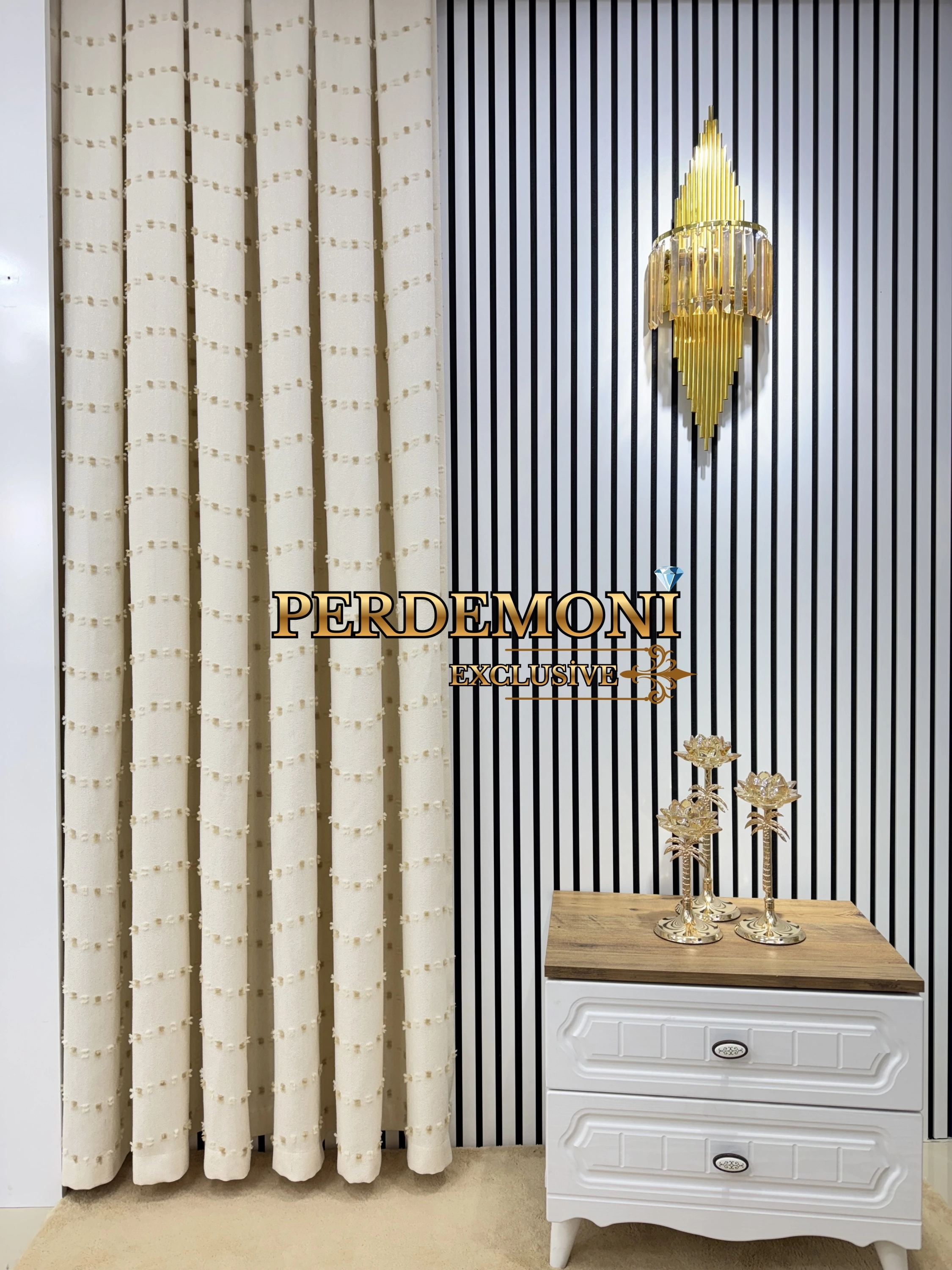 Halep Desen Ponponlu Yeni Sezon Krem Fon Perde