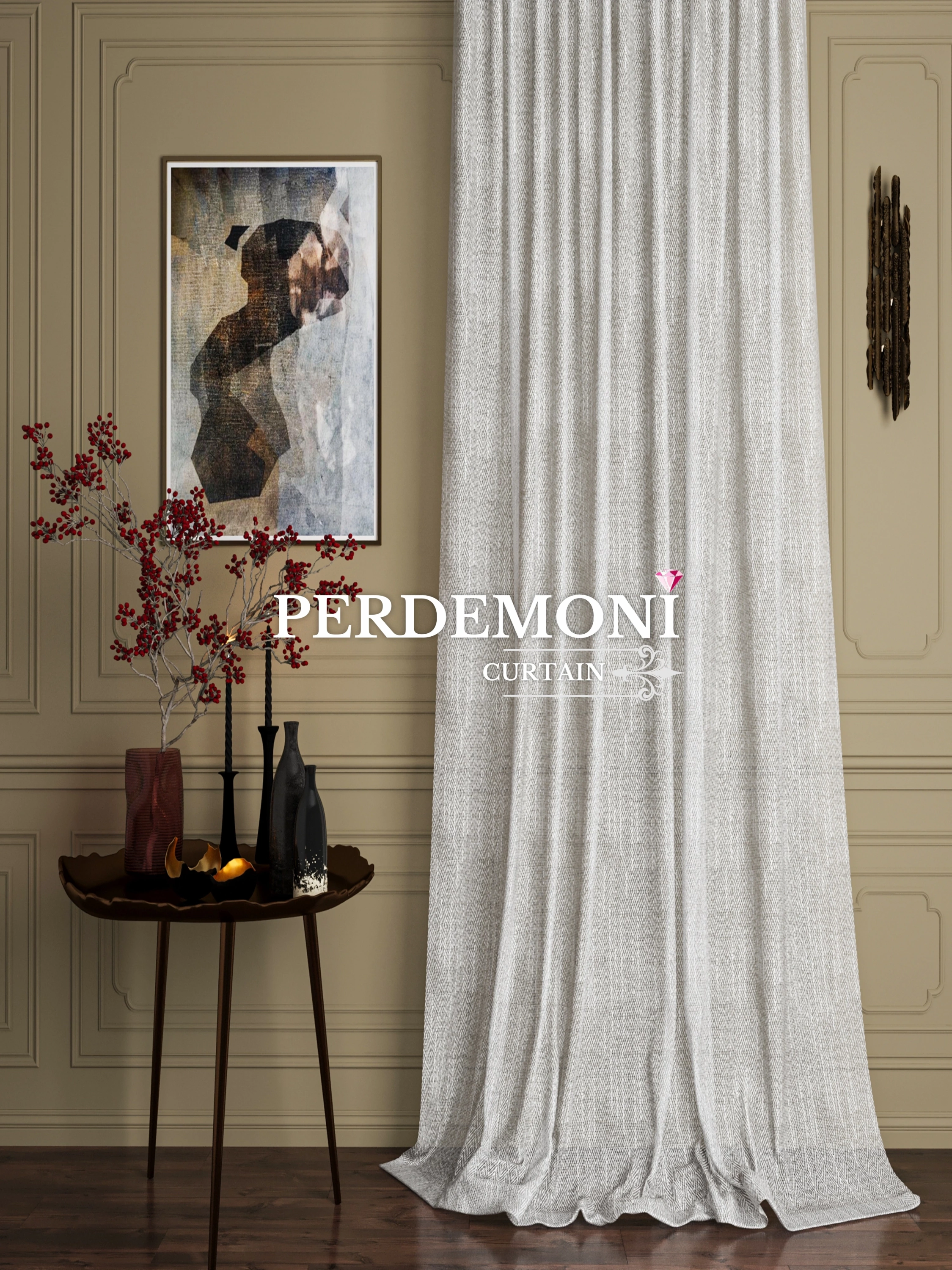 Kilim Desen Yüksek Gramaj Tül Perde Ütü İstemez Premium Ürün - AT-03375