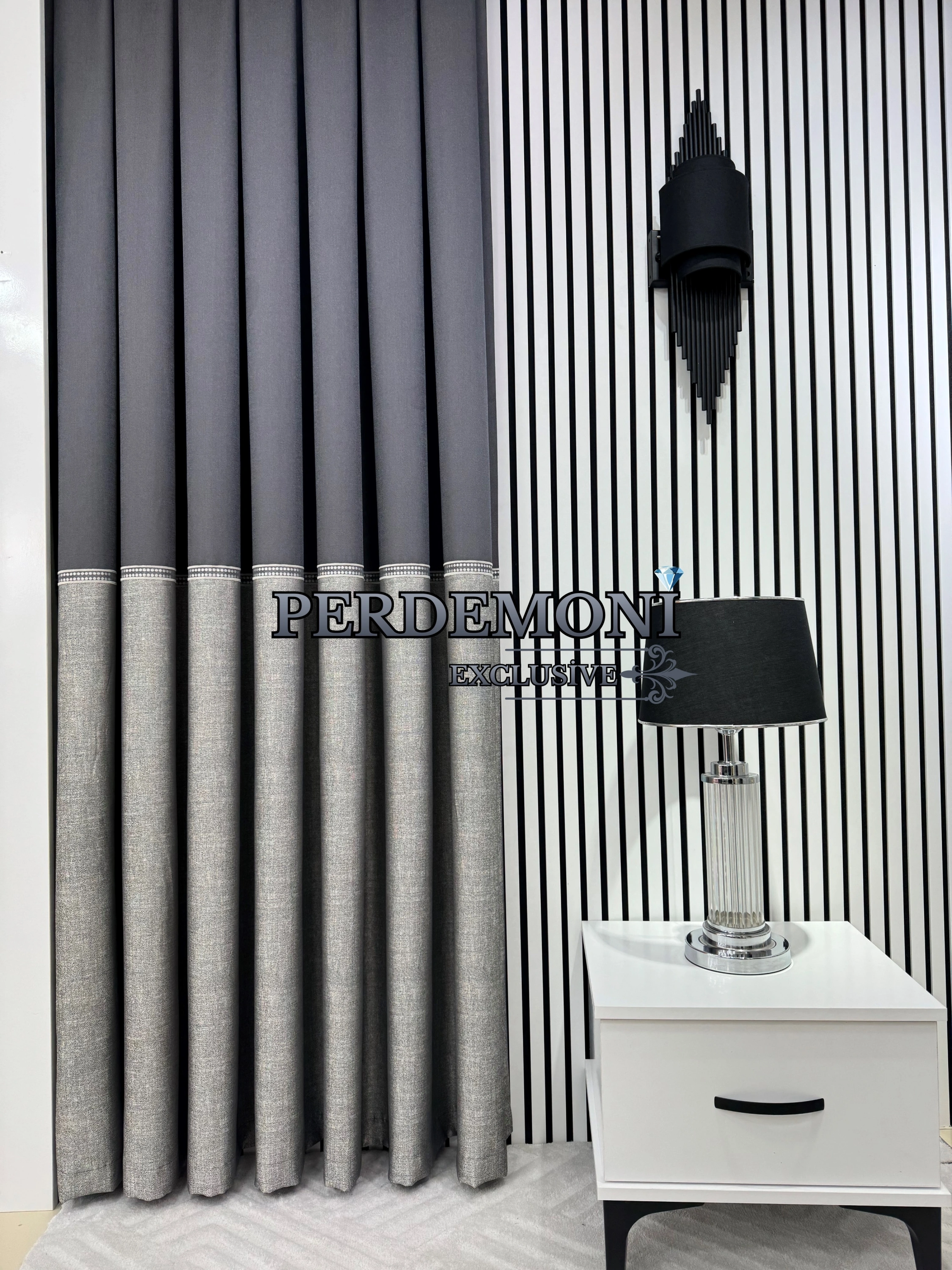 Levante Desen Pano Fon Perde Yeni Sezon Gri