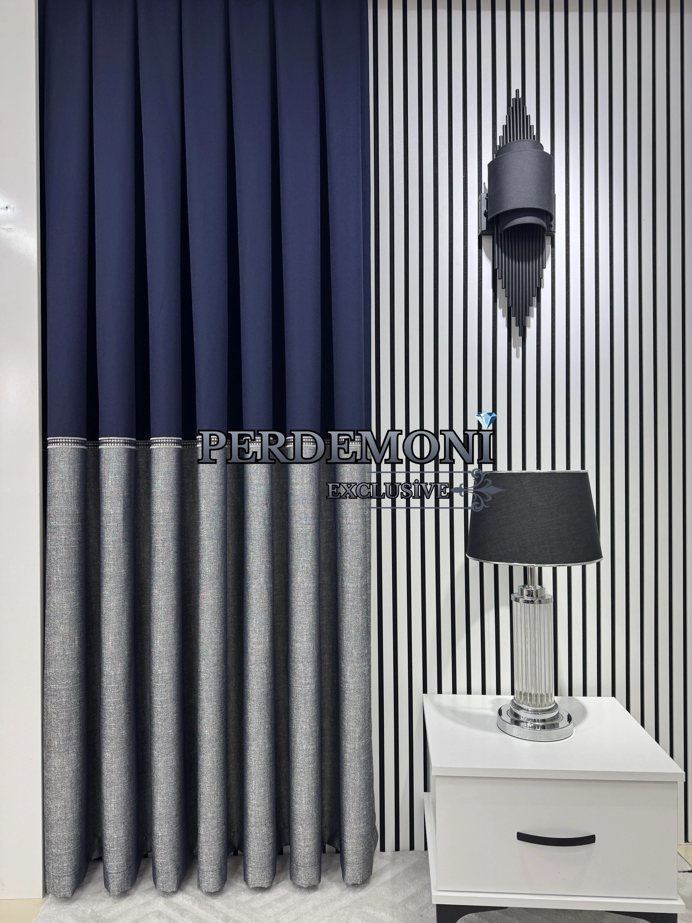 Levante Desen Pano Fon Perde Yeni Sezon Lacivert