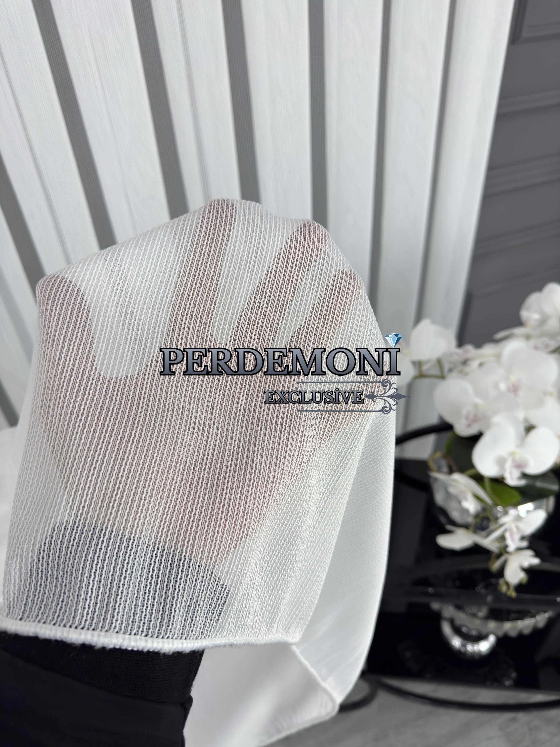 Mat Çelik Desen Yüksek Gramaj Çizgili Tül Perde