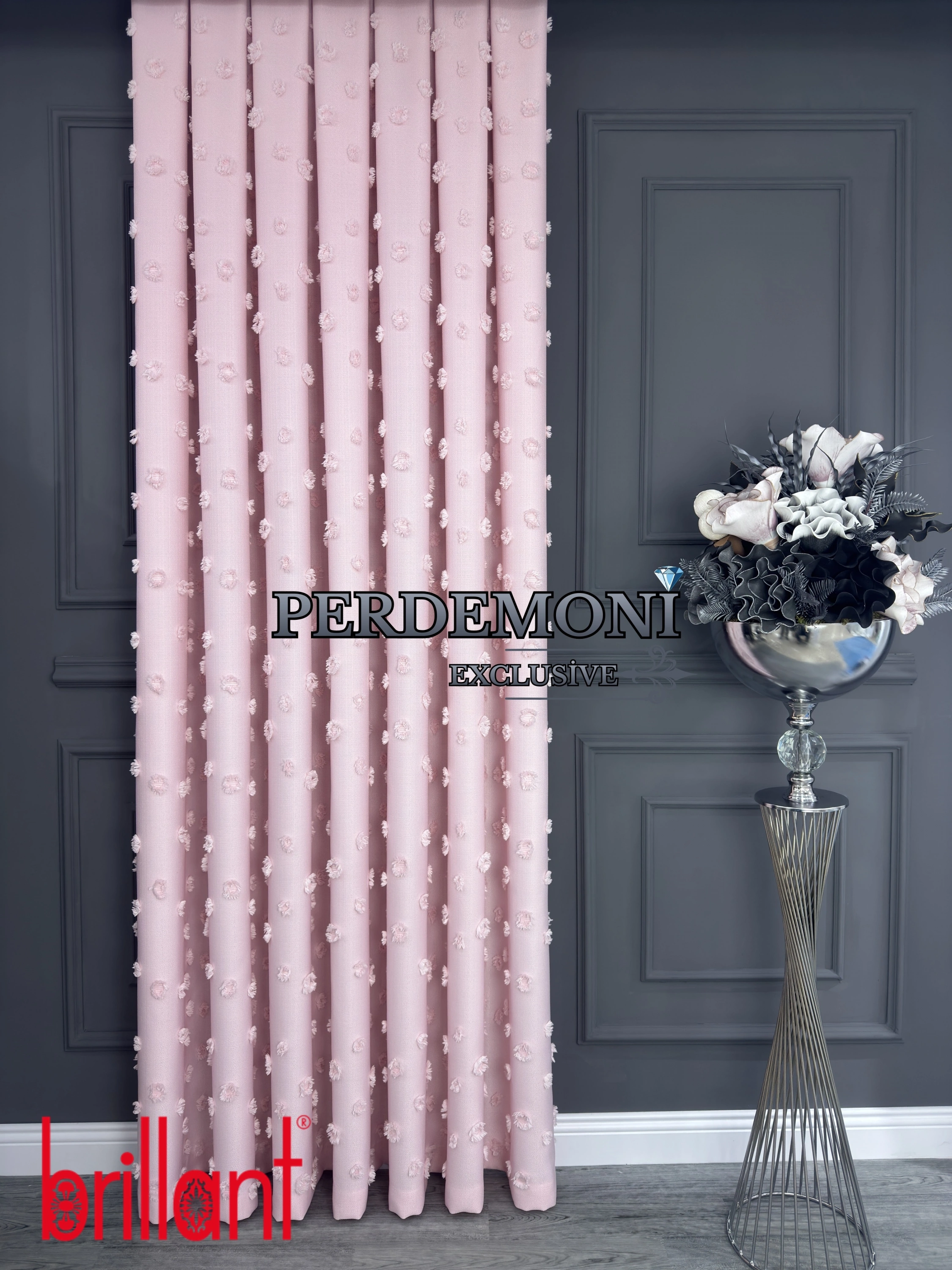 Pufy Carla Desen Şeker Pembe Fon Perde Brillant 10 FARKLI RENK