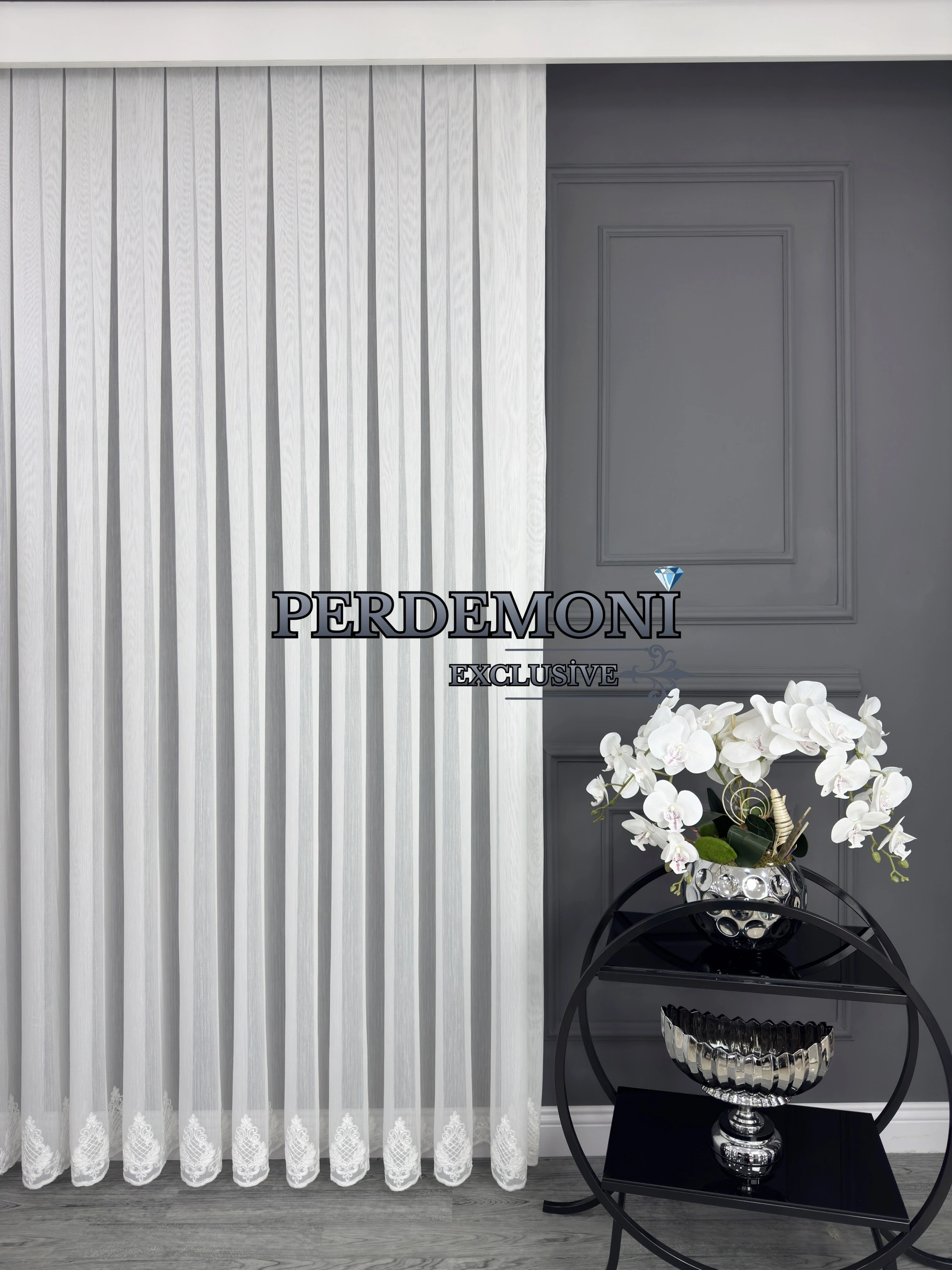 Süzene Etek Nakışlı Bodrum Desen Bambu Zemin Tül Perde