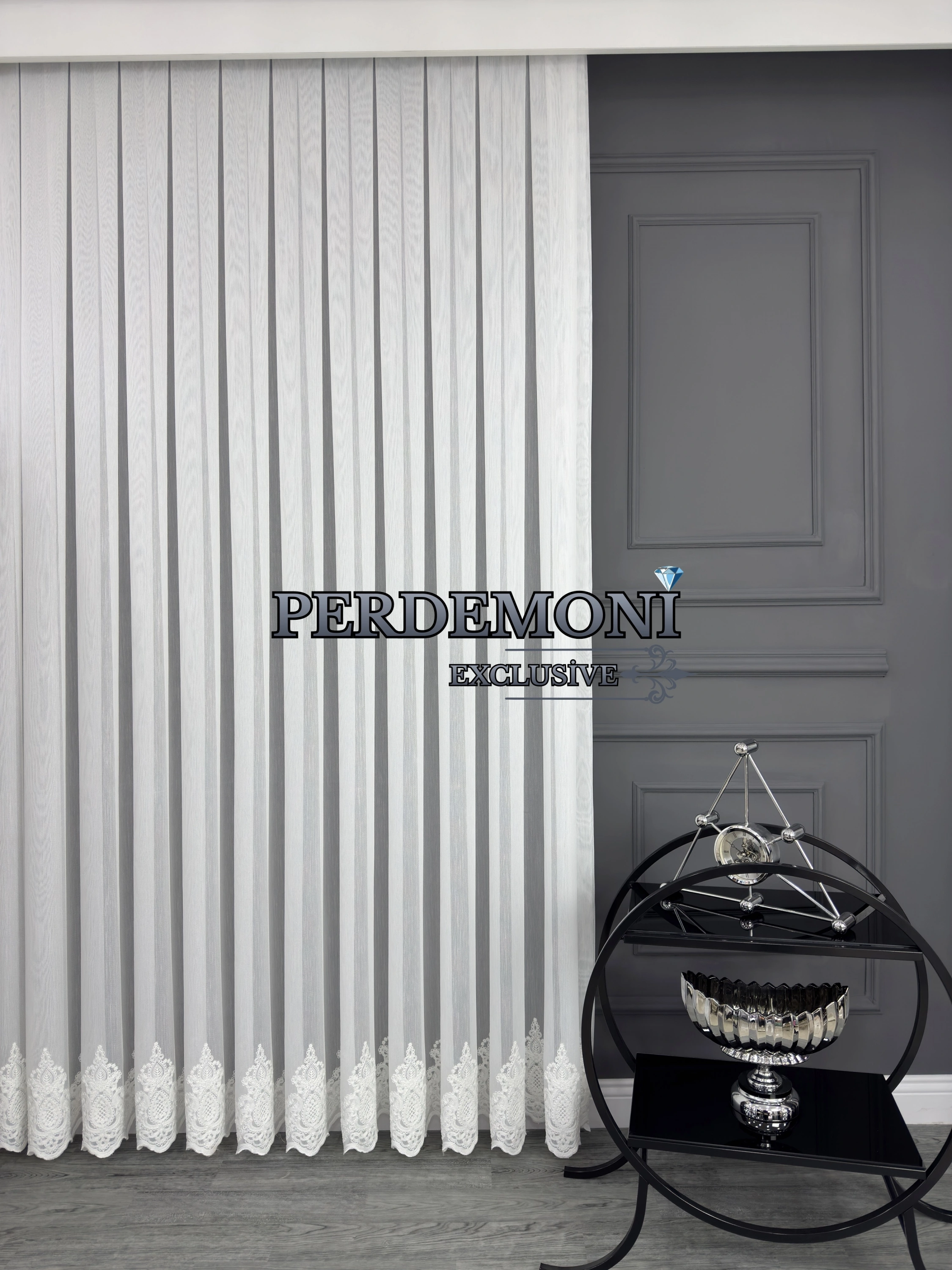 Süzene Etek Nakışlı İkra Desen Bambu Zemin Tül Perde