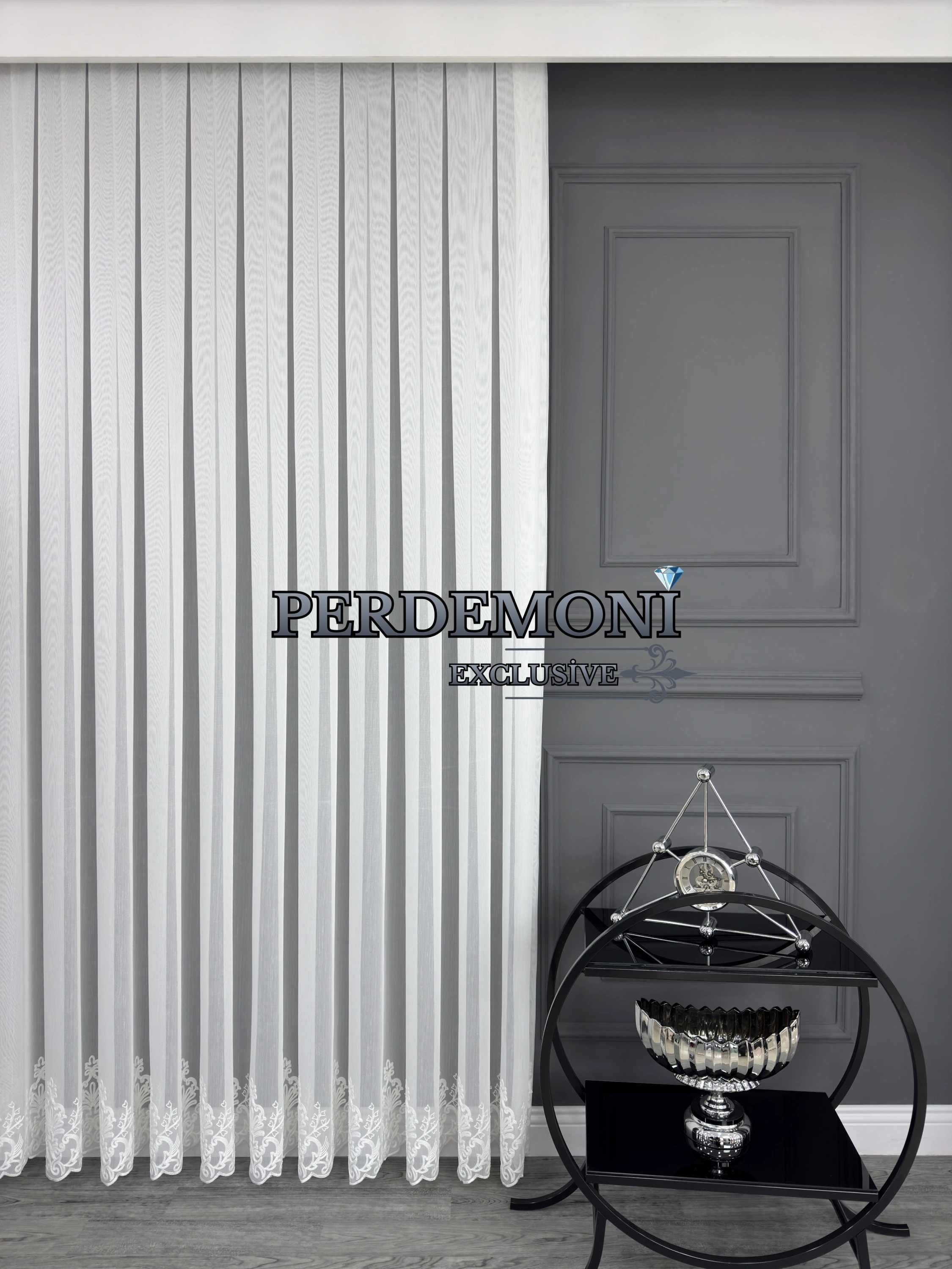 Süzene Etek Nakışlı Rüeysa Desen Bambu Zemin Tül Perde