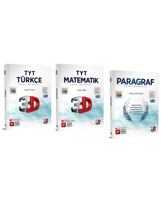 3D YAYINLARI 2024 TYT 3D Türkçe - Matematik - Paragraf Soru Bankaları (3 Kitap)