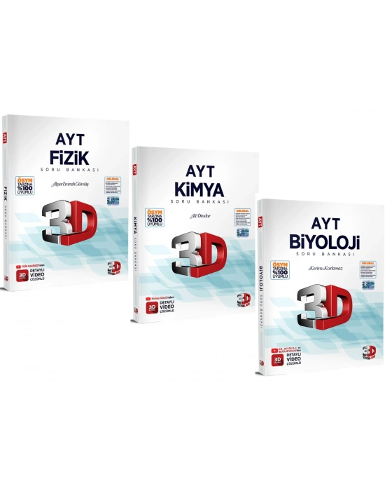 3D Yayınları AYT Fen Bilimleri Soru Bankası Seti Fizik Kimya Biyoloji