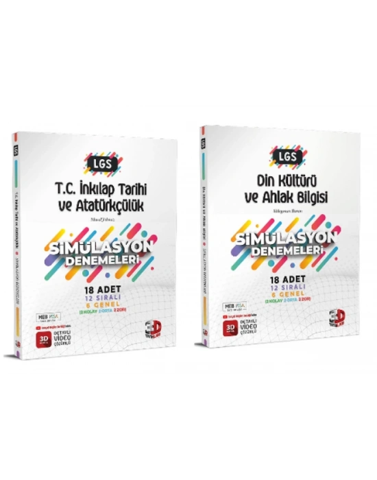 3D Yayınları LGS Simülasyon T.C. İnkilap Tarihi ve Atatürkçülük - Din Kültürü ve Ahlak Bilgisi Denemeleri (2 Kitap)