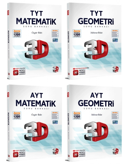 3D Yayınları TYT AYT Matematik Geometri Soru Bankası Seti 4 Kitap