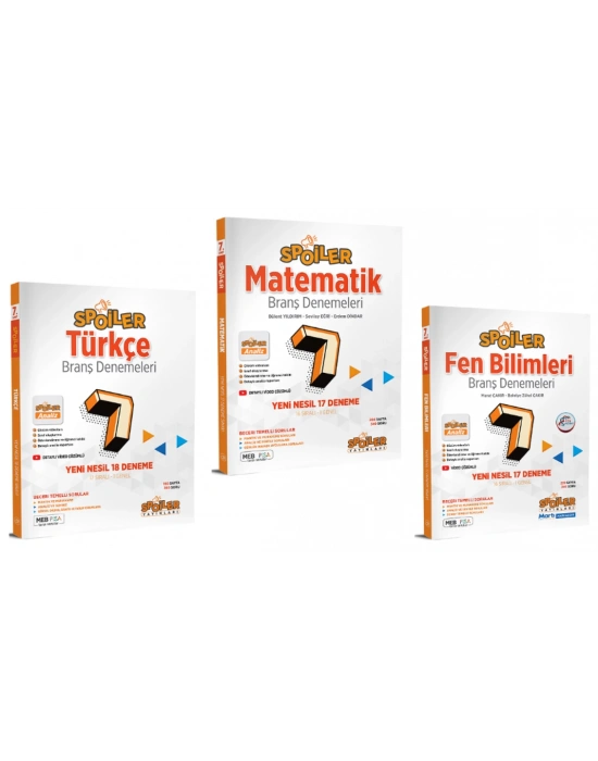 Spoiler Yayınları 7.Spoiler Türkçe - Matematik - Fen Bilimleri Branş Deneme (3 Kitap)