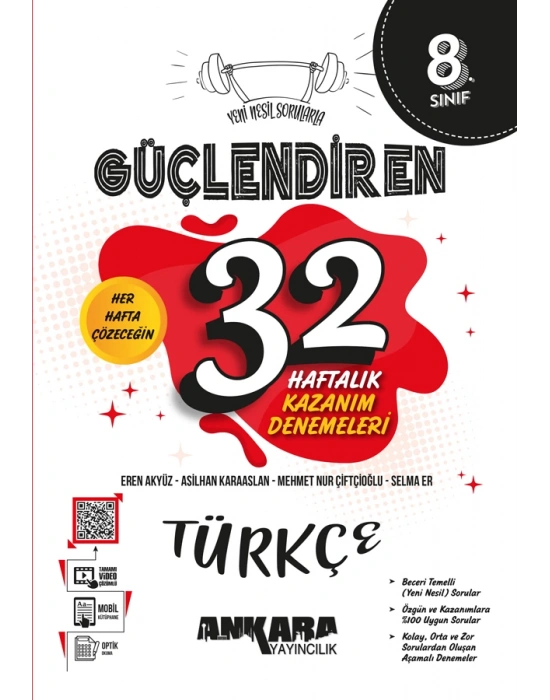 ANKARA YAYINCILIK 8.Sınıf Güçlendiren 32 Haftalık Türkçe Kazanım Denemeleri