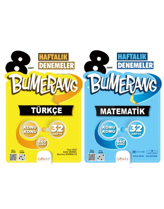 GÜNAY YAYINLARI 8.SINIF BUMERANG 32 HAFTALIK TÜRKÇE - MATEMATİK DENEMELERİ (2 KİTAP)