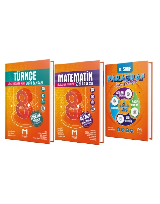 MOZAİK YAYINLARI 8. Sınıf Türkçe - Matematik - Paragraf Soru Bankası (3 Kitap)