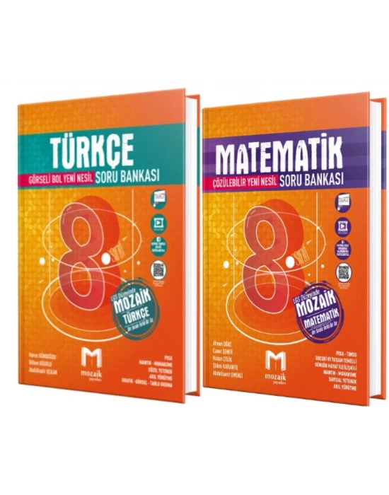 MOZAİK YAYINLARI 8. Sınıf Türkçe - Matematik Soru Bankası (2 Kitap)