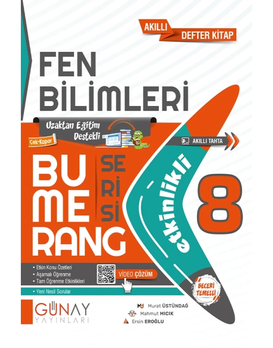 GÜNAY YAYINLARI 8.Sınıf Bumerang Fen Bilimleri Etkinlikli Akıllı Kitap