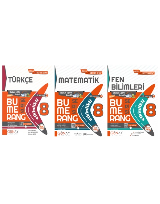 GÜNAY YAYINLARI 8. Sınıf Bumerang Serisi Türkçe - Matematik - Fen Bilimleri Konu Anlatımlı ve Etkinlikli Soru Bankası (3 Kitap)