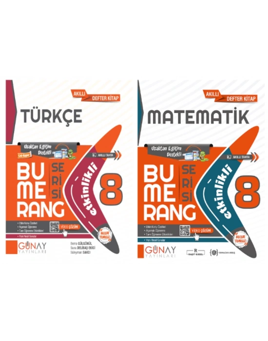 GÜNAY YAYINLARI 8. Sınıf Bumerang Serisi Türkçe - Matematik Konu Anlatımlı ve Etkinlikli Soru Bankası (2 Kitap)