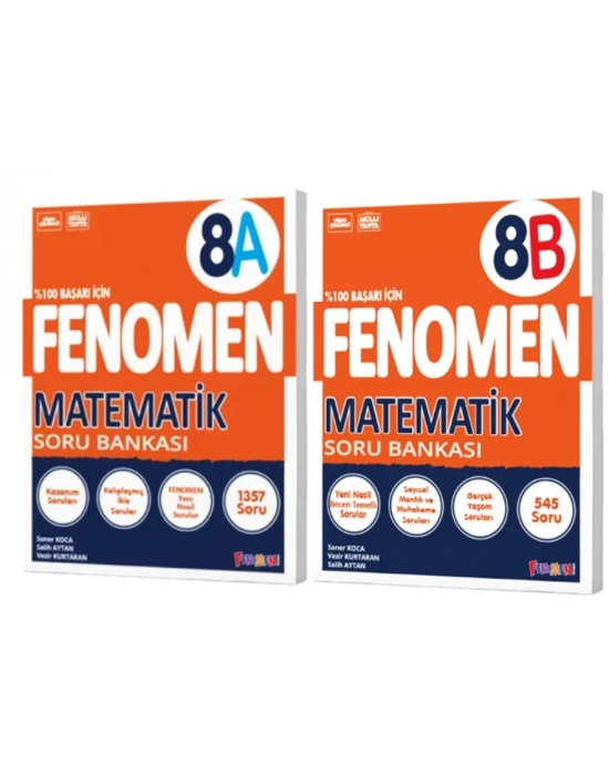 FENOMEN YAYINLARI 8. SINIF Matematik A+B Soru Bankası (2 KİTAP)