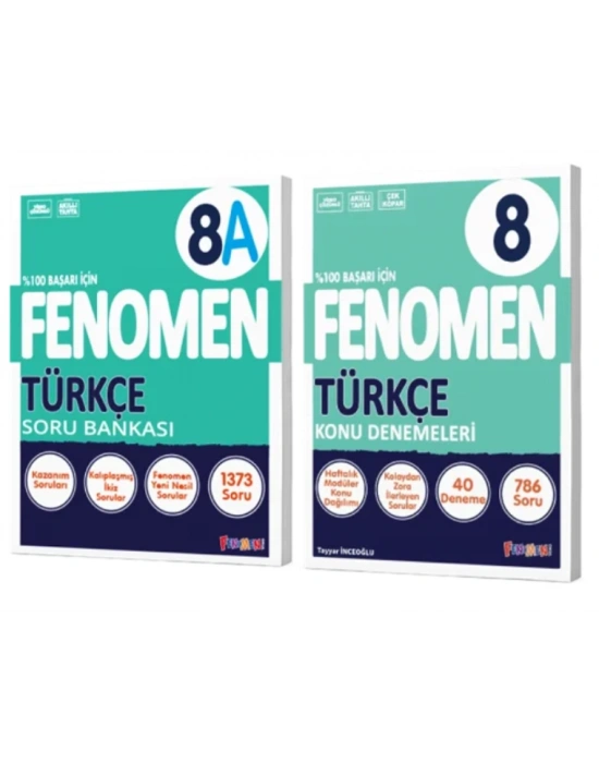 FENOMEN YAYINCILIK 8. Sınıf Türkçe A Soru Bankası + Türkçe Konu Denemeleri (2 Kitap)