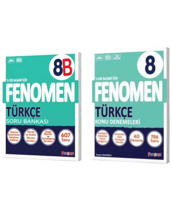 FENOMEN YAYINCILIK 8. Sınıf Türkçe B Soru Bankası + Türkçe Konu Denemeleri (2 Kitap)