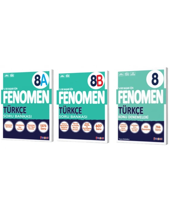 FENOMEN YAYINCILIK 8. Sınıf Türkçe A+B Soru Bankası + Türkçe Konu Denemeleri (3 Kitap)