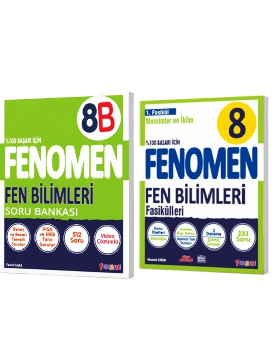 FENOMEN YAYINLARI 8. SINIF Fen Bilimleri B Soru Bankası + Fen Bilimleri 1. Fasikül (Mevsimler Ve İklim)(2 KİTAP)