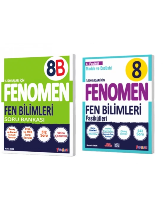 FENOMEN YAYINLARI 8. SINIF Fen Bilimleri B Soru Bankası + Fen Bilimleri 4. Fasikül (Madde Ve Endüstri) (2 KİTAP)