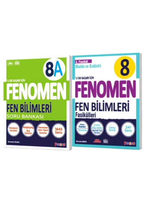 FENOMEN YAYINLARI 8. SINIF Fen Bilimleri A Soru Bankası + Fen Bilimleri 4. Fasikül (Madde Ve Endüstri) (2 KİTAP)