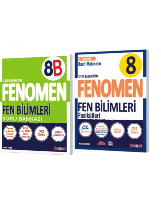 FENOMEN YAYINLARI 8. SINIF Fen Bilimleri B Soru Bankası + Fen Bilimleri 5. Fasikül (Basit Makineler) (2 KİTAP)