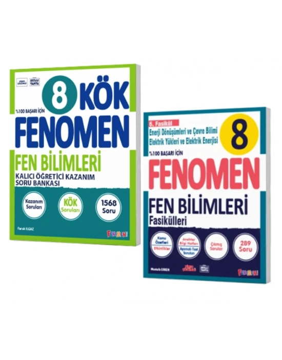 FENOMEN YAYINLARI 8. SINIF Kök Fen Bilimleri Soru Bankası + Fen Bilimleri 6. Fasikül (Enerji Dön. Ve Çevre Bil.-Elektrik Yükleri Elek. Enerjisi) (2 KİTAP)