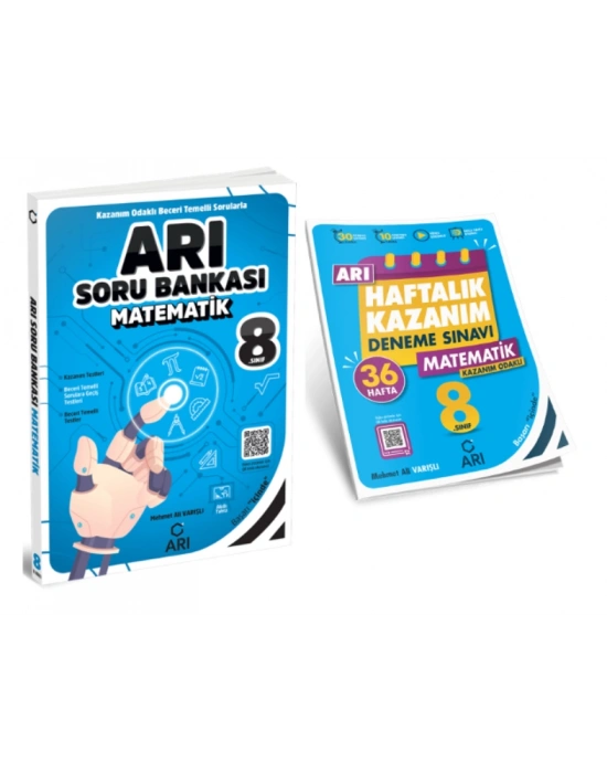 ARI YAYINLARI 8. Sınıf Matematik Arı Soru Bankası + Matematik Arı Haftalık Kazanım Deneme ( 2 KİTAP )