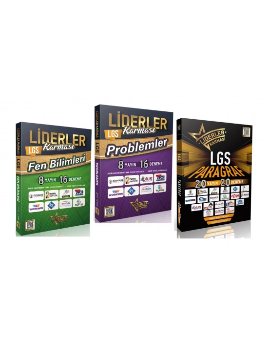 LİDERLER KARMASI LGS FEN BİLİMLERİ + PROBLEMLER + PARAGRAF DENEMELERİ (3 KİTAP)