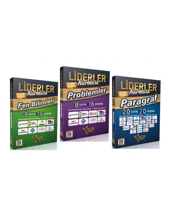LİDERLER KARMASI LGS FEN BİLİMLERİ + PROBLEMLER + PARAGRAF DENEMELERİ (3 KİTAP)