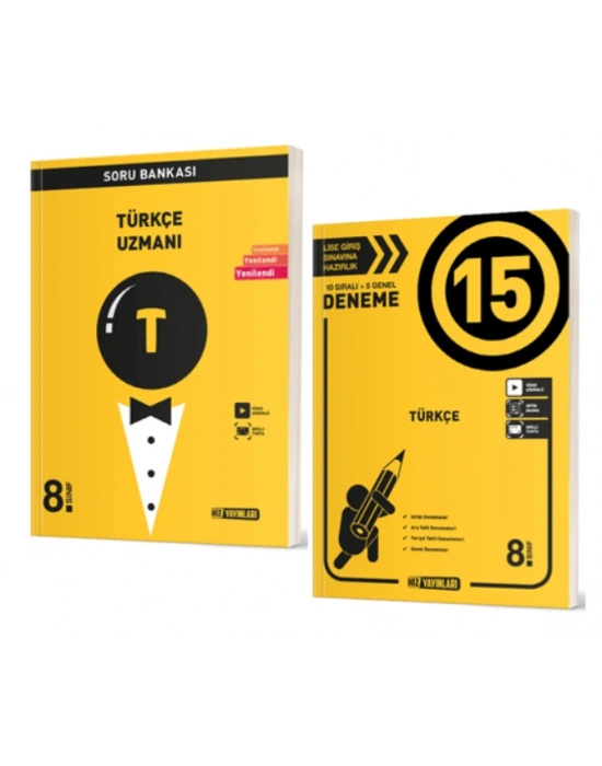 HIZ YAYINLARI 8. SINIF TÜRKÇE UZMANI SORU BANKASI + Türkçe 15 li Deneme (2 KİTAP)
